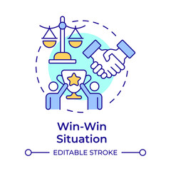 Win-win situation multi color concept icon. Success, achievement. Collaboration, teamwork. Round shape line illustration. Abstract idea. Graphic design. Easy to use in infographic, presentation