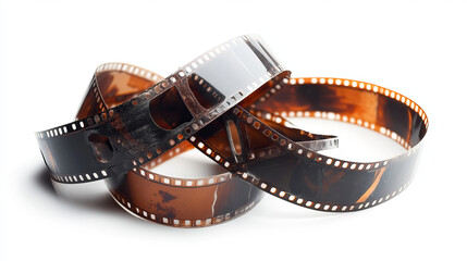 Film and photography tape strip roll isolated on white background. Realistic 3d vector illustration set of curved photo and video negative 35mm stripe. Abstract cinematography border elements.