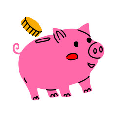 An Adorable and Cute Pink Piggy Bank Featuring Entertaining Coin Animation for Kids