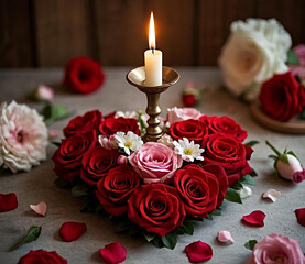 Obraz premium red roses and candle