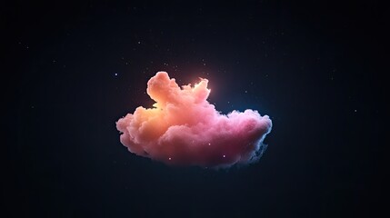 Colorful cloud illuminated by soft light against a dark starry background, creating a dreamy atmosphere