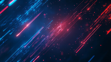 Fototapeta premium Light speed motion effect background with blue and red line. Night flare on road for fast movement on street. Neon race trail with color blur gradient on highway. Cyber network velocity pattern