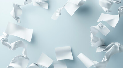 Obraz premium Realistic fly paper sheets. 3d vector illustration set of floating in air white empty pages - scattered to sides and in form of rectangular frame. Falling down and wind blowing curl blank letter.