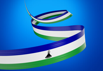 3d Flag Of Lesotho 3d Shiny Waving Lesotho Ribbon Flag On Blue Background 3d Illustration