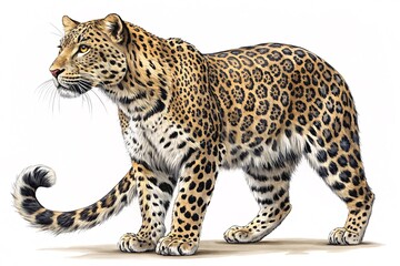 Obraz premium Majestic Leopard: A Detailed Illustration on White Background