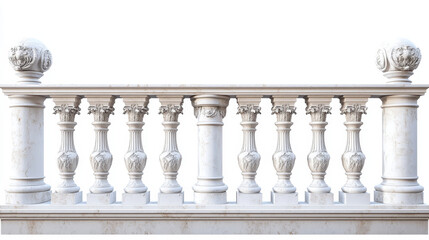 Marble balustrade, white balcony railing or handrails. Banister or fencing sections with decorative pillars. Panels balusters for architecture design isolated elements Realistic 3d vector illustration