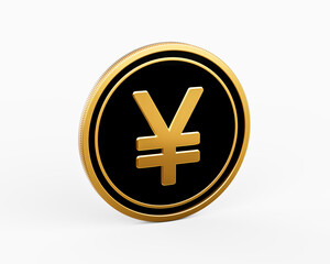 Shiny Golden And Black Rounded Japanese Yen Coin Isolated On White Background 3d Illustration