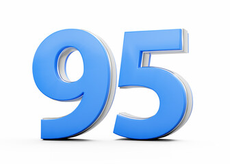 3D Number 95 Ninety Five Made Of Blue Body With Silver Outline On White Background 3D Illustration