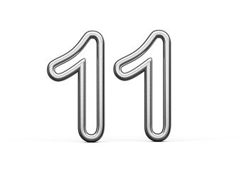 Obraz premium Number Eleven 11 Made Of Silver Metallic White Background 3D Illustration