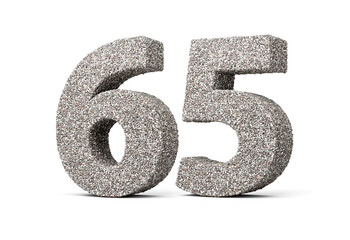 Number Sixty Five 65 Digit Made Of Rock Fragments Or Gravels On White Background 3d Illustration