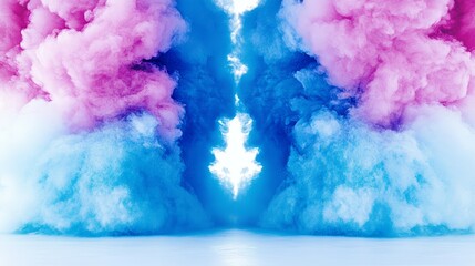 Fototapeta premium An ethereal scene featuring billowing smoke in vibrant shades of pink and blue creating a mesmerizing visual spectacle against a bright background