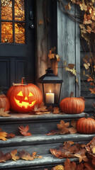 Obraz premium halloween pumpkin on a wooden fence