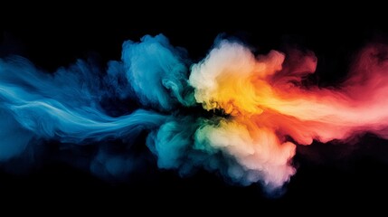 Fototapeta premium Abstract swirl of vibrant blue yellow orange and red colors against a dark background creating an artistic and dynamic visual display