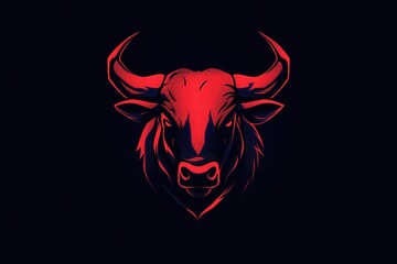 Vector Bull Head Minimalist Logo Design: Red and Black Digital Animal Illustration with Intricate Details