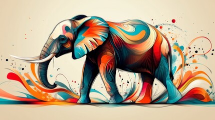 Obraz premium Vibrant elephant illustration in colorful line art style for creative design