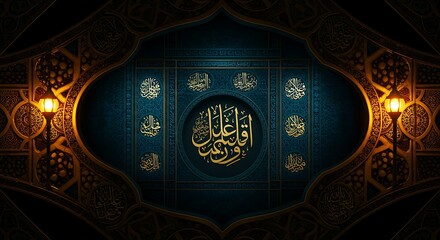 Islamic Calligraphy Art Teal Gold Arabic Design