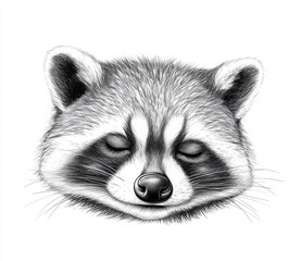 Fototapeta premium Sleepy Raccoon Face Illustration in Hand-Drawn Vector Style