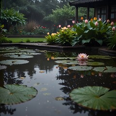 pond with flowers