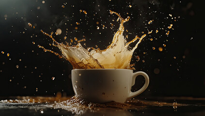 Dynamic Coffee Splash in a Cup on Black Background