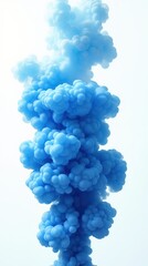 Dynamic Cloud of Blue Ink Swirling Gracefully Against a White Background