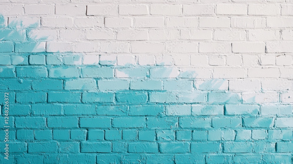 Poster a stunning blend of teal and white colors flows over a textured brick wall, creating an abstract vis