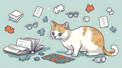 Curious Cat Exploring Office Supplies and Gadgets on Desk