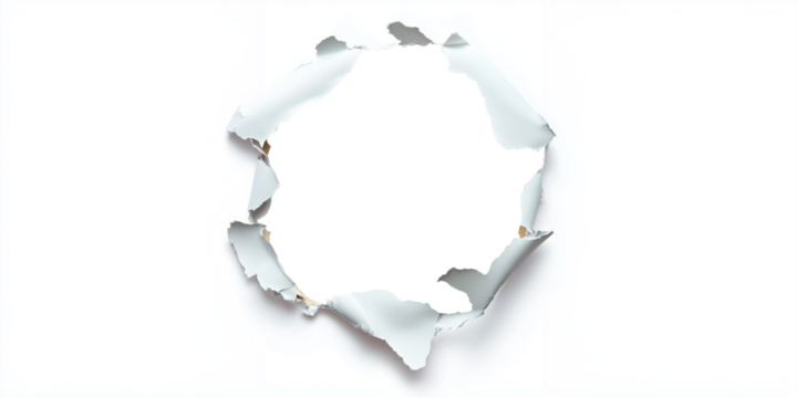 Broken paper sheet in the shape of a circle with transparent background. PNG - Powered by Adobe