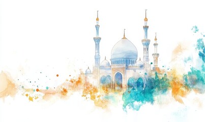 Watercolor painting of a majestic mosque.