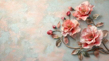 Soft Pink Floral Arrangement on Light Textured Background