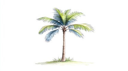 Obraz premium A vibrant watercolor illustration of a palm tree, surrounded by lush greenery, symbolizing tropical tranquility