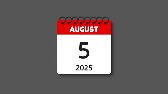 Monthly calendar with spiral ring coil binding, tear-off calendar animation for August 2025, concepts, ideas, 4k, transparent background with alpha channel, copy space