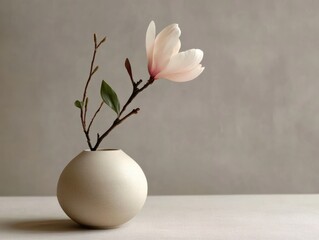 A minimalist Japanese-inspired floral arrangement with a single flower in an elegant ceramic vase.