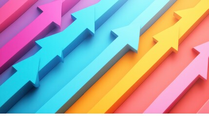 Colorful 3D arrows pointing upwards create a dynamic, modern visual, symbolizing growth, progress, and direction against a vibrant backdrop.