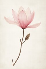 Fototapeta premium A simplistic watercolor flower on a blank canvas, with soft, translucent hues.