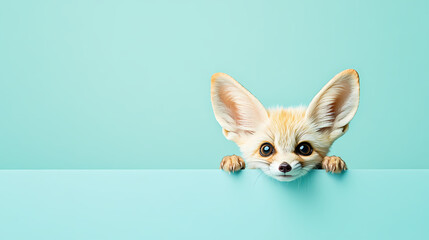 Cute Fox Peeking Against a Blue Background
