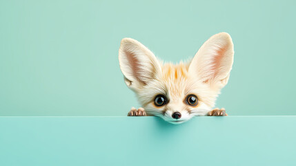Obraz premium Cute Fox Peeking Against a Blue Background