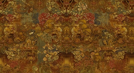 Ornate Floral Tapestry Design in Rich Autumn Hues