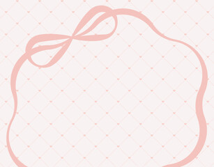 リボンとキルト柄のバレンタインデーの背景イラスト素材 ベクター シームレスパターン