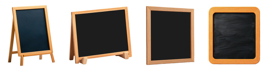 Four Wooden Framed Chalkboards for Restaurant Menus or Advertising Displays, Isolated on White Background Cutout