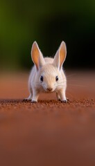 Obraz premium A curious white rabbit explores its surroundings with bright, alert eyes.