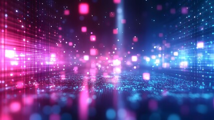 Naklejka premium A high-tech abstract grid with dynamic waves of glowing data particles