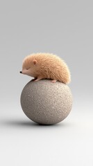 A cute hedgehog perched on a round stone, showcasing its adorable features and soft fur.