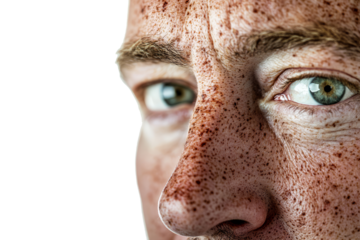 close up portrait of a man with dark brown age spot