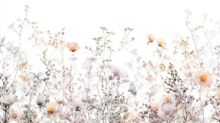 Obraz premium Beautiful seamless floral water color pattern Set, watercolor wild flowers, leaves and grass,Collection botanic garden elements, isolated illustration in rustic or vintage style,copy space.