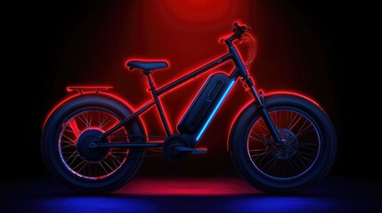 Fototapeta premium Electric bike showcase urban studio product photography neon lighting side view modern technology inspiration