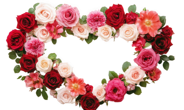 A heart composed of red and white roses