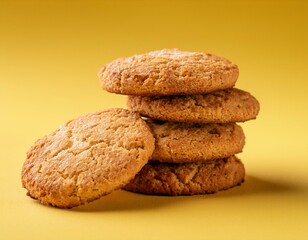 Australian anzac biscuits on yellow background