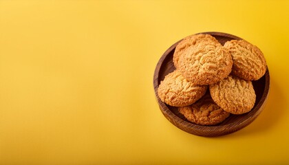 Australian anzac biscuits on yellow background