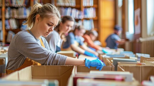 Library Volunteers Packing Books