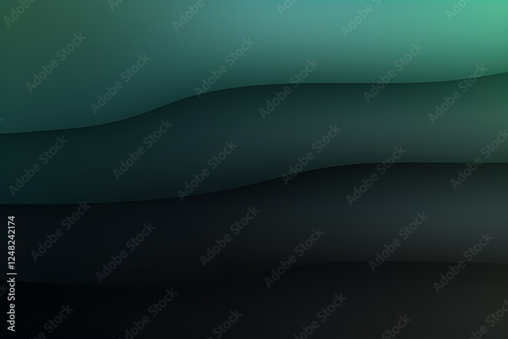 Poster soft gradient background with flowing waves in dark tones and subtle green hues creating a tranquil 